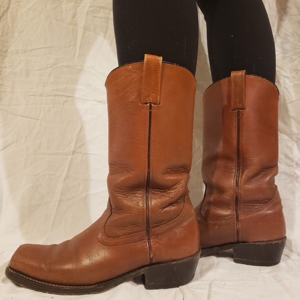 Vintage Genuine Leather Brown Tan Cowboy Boot